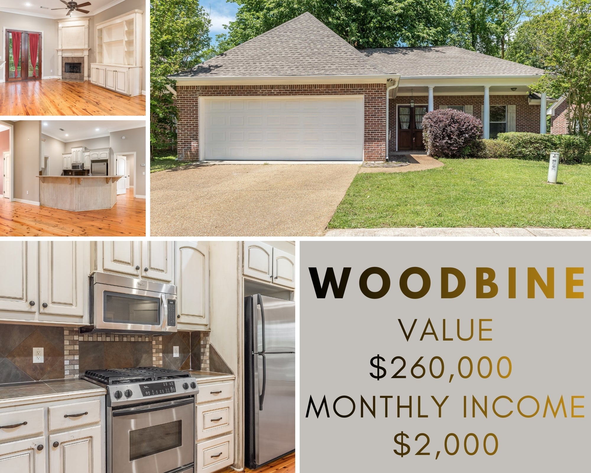 Win the American Dream Property Giveaway Real estate listing collage with house exterior, interior kitchen, and property details.